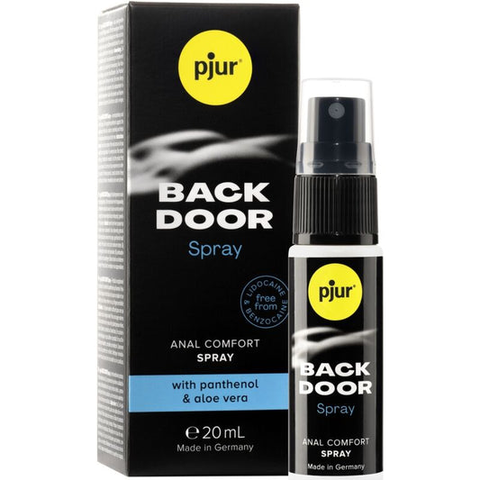 Spray rilassante anale PJUR Back Door, flacone con spray per maggiore comfort e relax durante l'uso.