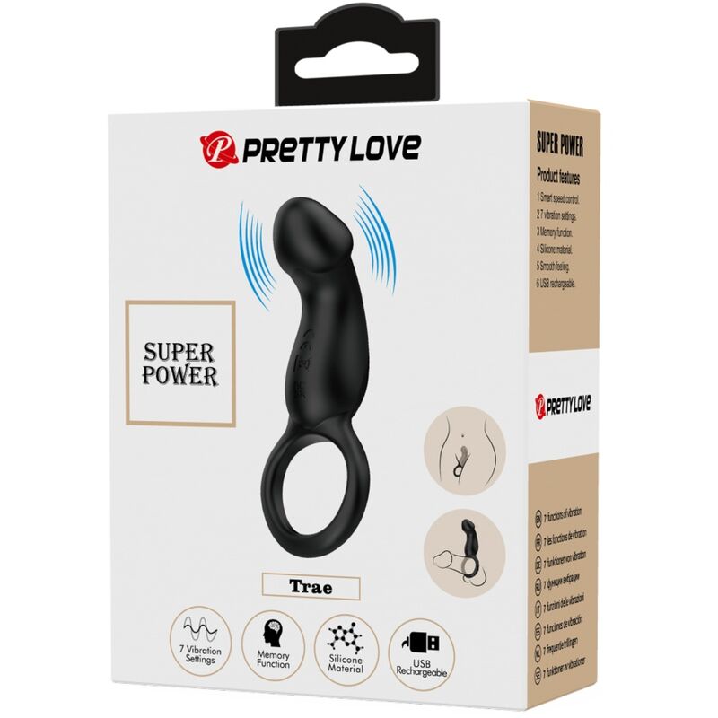 Anello anale e vibratore Warren nero di Pretty Love Bottom, con dettagli in silicone nero e design ergonomico.