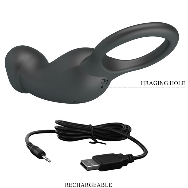Anello anale e vibratore Warren nero di Pretty Love Bottom, con dettagli in silicone e design elegante.