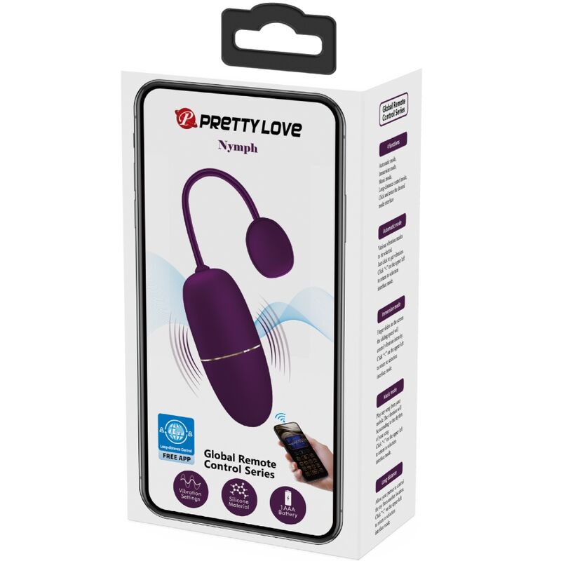 Vibratore a uovo Pretty Love Nymph con controllo tramite app, colore viola, design elegante e discreto.