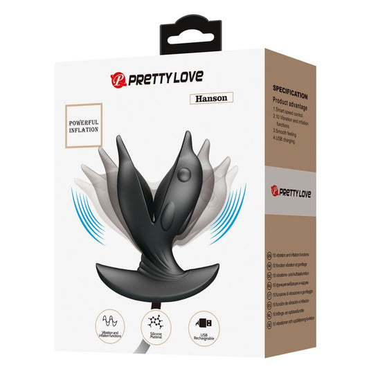Plug anale a forma di delfino di Pretty Love Bottom, gonfiabile e ricaricabile, in silicone con design dettagliato e morbido.