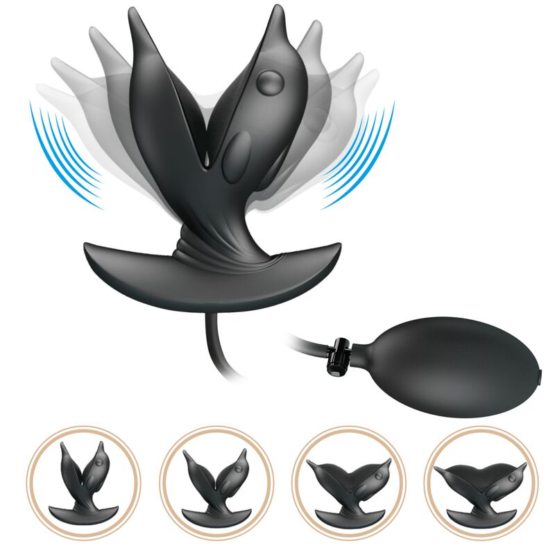 Plug anale gonfiabile e ricaricabile Pretty Love Bottom, forma di delfino, in silicone con controllo remoto, per piacere e comfort.