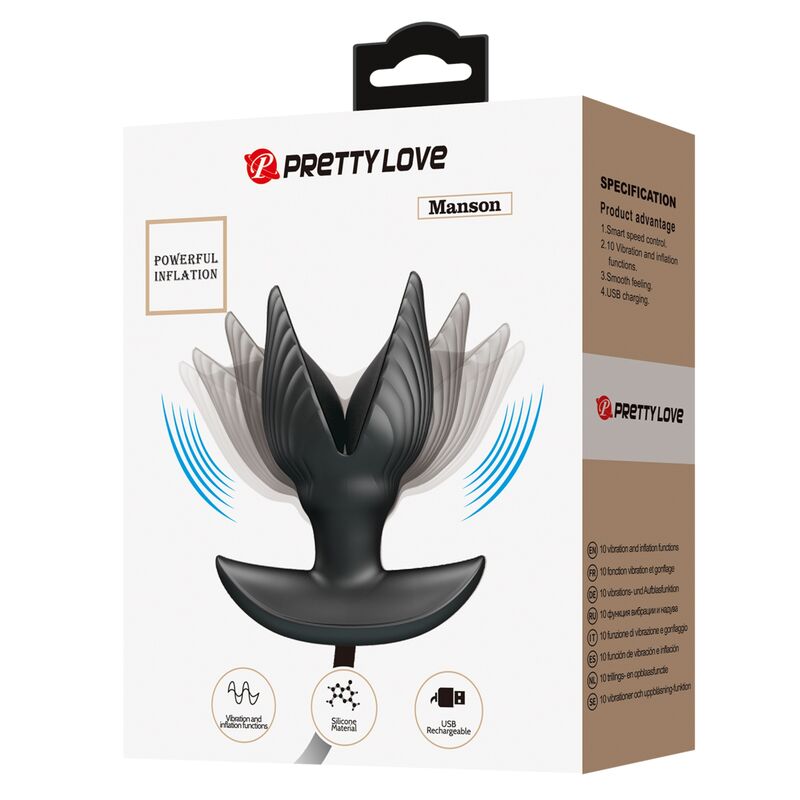 Plug anale gonfiabile e ricaricabile PRETTY LOVE BOTTOM, dispositivo di stimolazione intima con volume regolabile.