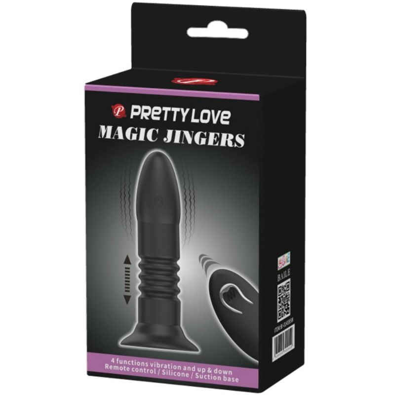 Plug Magic Jinger di Pretty Love, con vibrazione regolabile e movimento su e giù, in silicone morbido, design ergonomico e discreto.