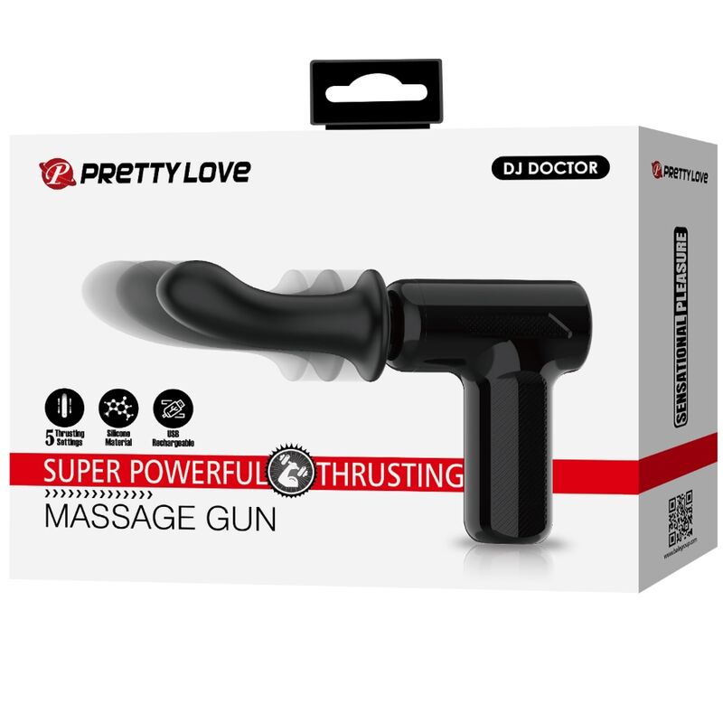 Massaggiatore DJ Doctor di Pretty Love C-Type nero con 5 impostazioni, design ergonomico e pulsanti di controllo visibili.