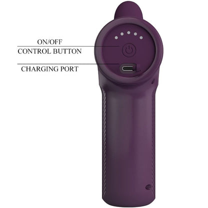 Massaggiatore PRETTY LOVE DJ SCHOLAR con 5 impostazioni, colore viola, design ergonomico e pulsanti di controllo visibili in immagine.
