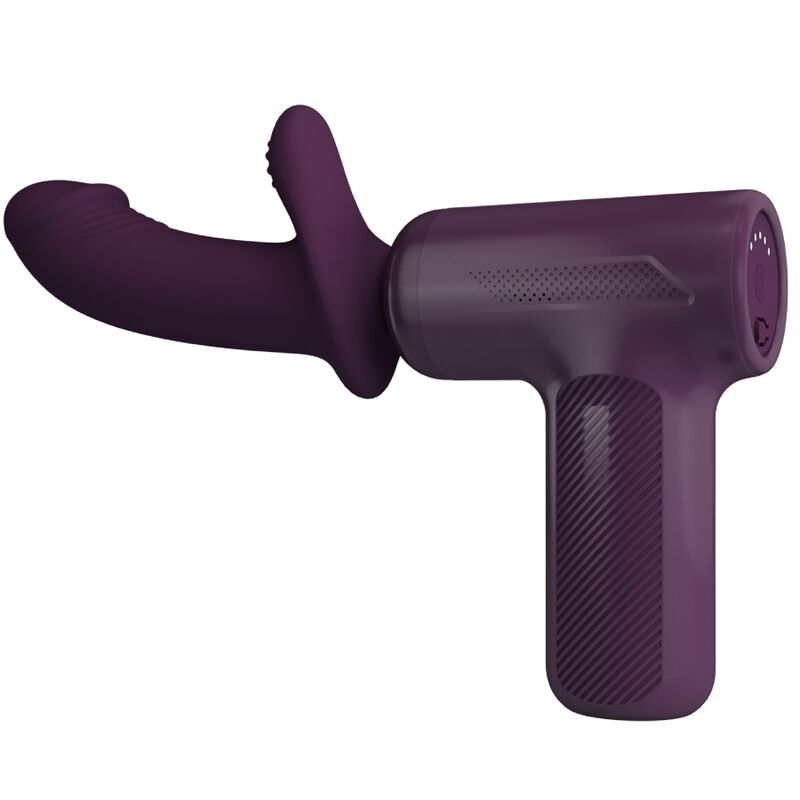 Massaggiatore PRETTY LOVE DJ SCHOLAR viola con 5 impostazioni, design ergonomico e pulsanti di controllo visibili.