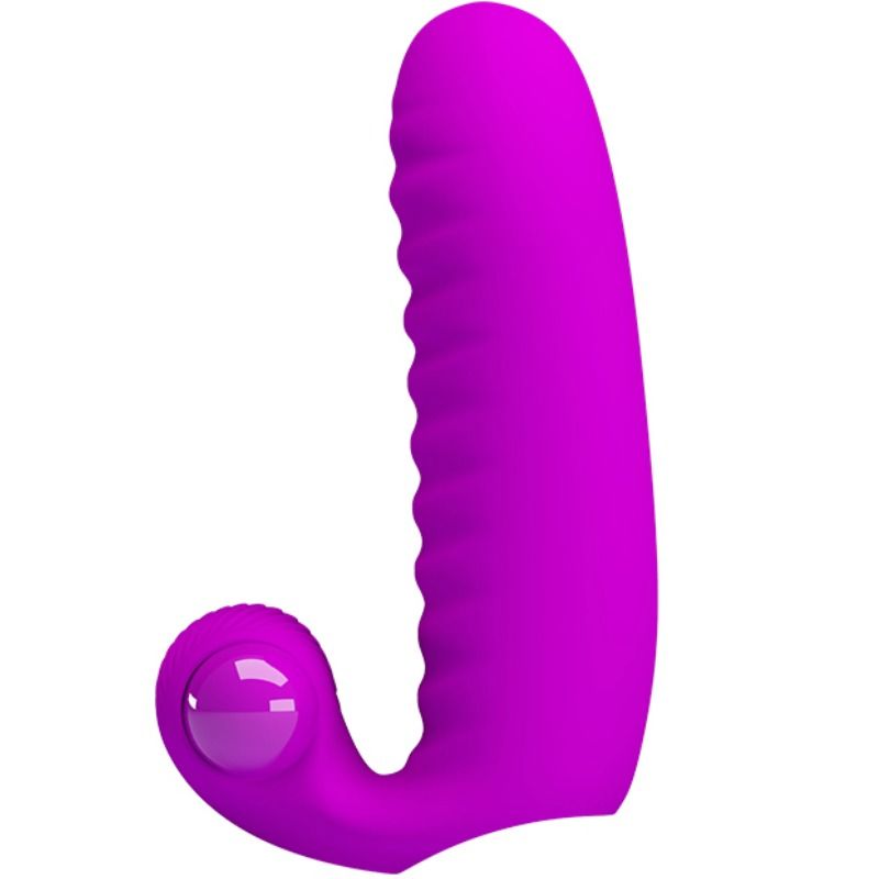 Stimolatore DitaLillà di PRETTY LOVE, colore lilla, con design ergonomico e dettagli morbidi, visibile in primo piano nell'immagine.