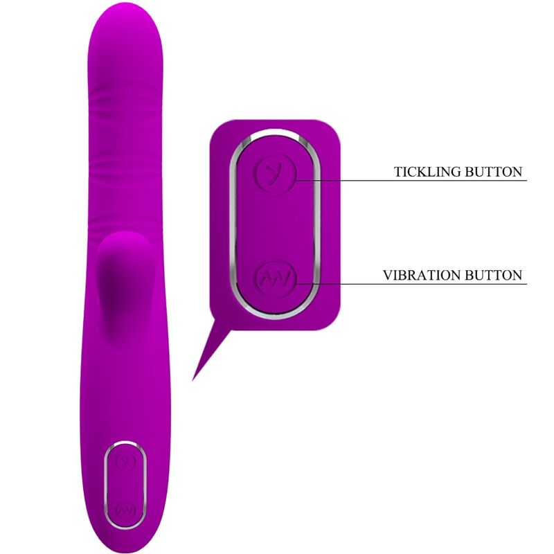 Vibratore multifunzione Pretty Love Angelique con stimolatore clitoride viola, design ergonomico e dettagli colorati.