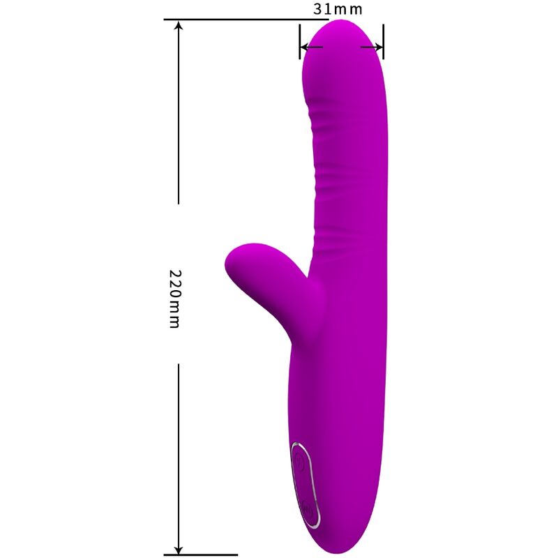 Vibratore multifunzione Pretty Love Angelique con stimolatore clitoride viola, design ergonomico e dettagli lisci.