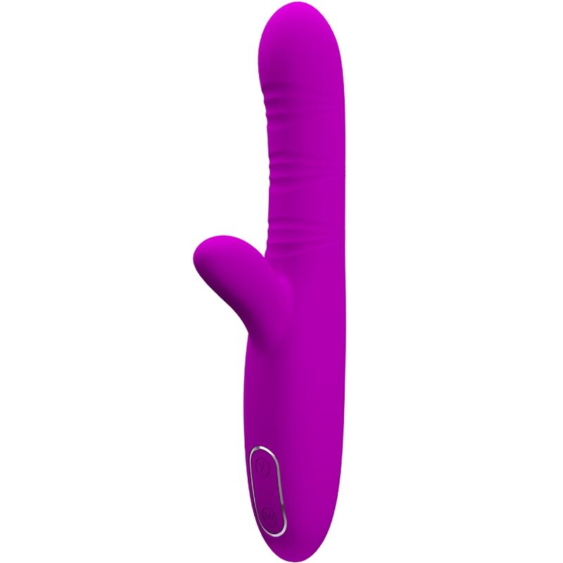 Vibratore multifunzione Pretty Love Angelique con stimolatore clitoride viola, design elegante e dettagli realistici.
