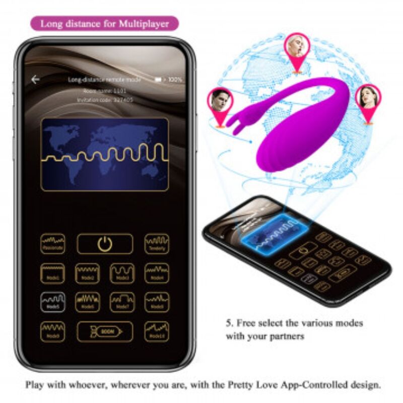 Massaggiatore Catalina lilla di Pretty Love con telecomando e design ergonomico, visibile in immagine.