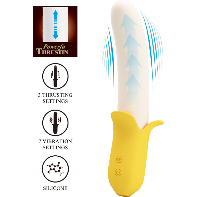 Dildo in silicone nero PRETTY LOVE Banana Geek Super Power con 7 vibrazioni su e giù, design realistico e maneggevole.