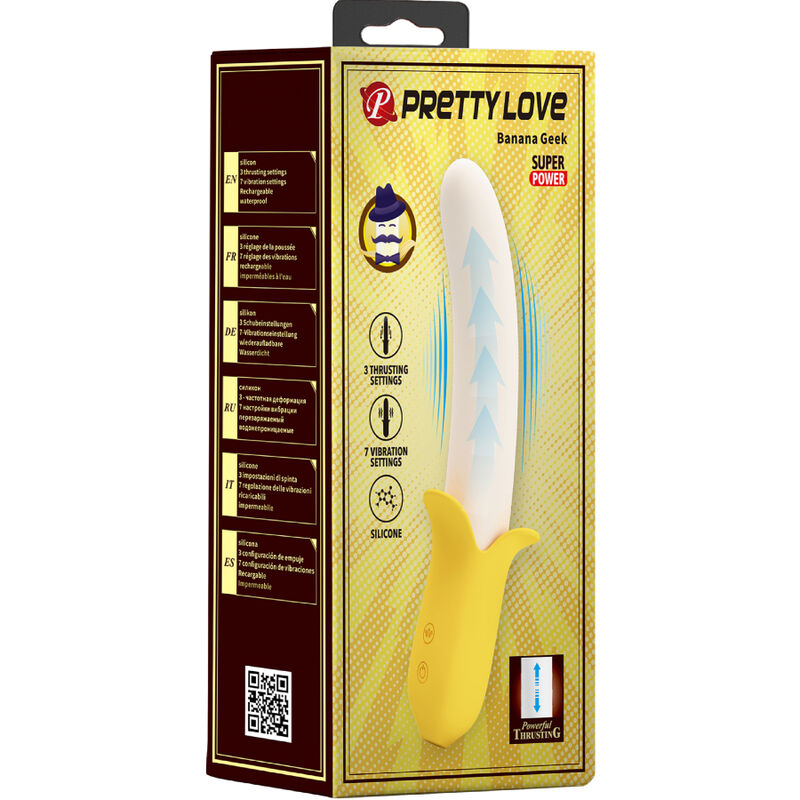Stimolatore vibrante PRETTY LOVE Banana Geek Super Power con 7 modalità, silicone nero, design ergonomico e dettagli realistici