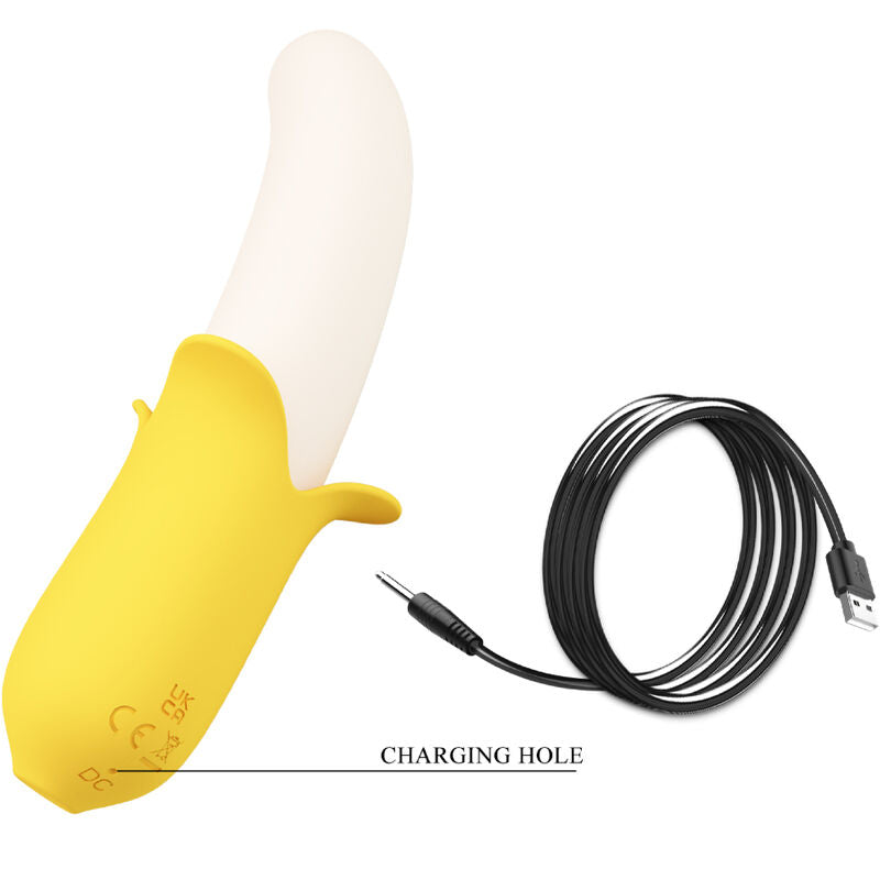 Fagotto vibratore PRETTY LOVE Banana Geek Super Power con 7 vibrazioni, silicone nero, in vista in immagine.