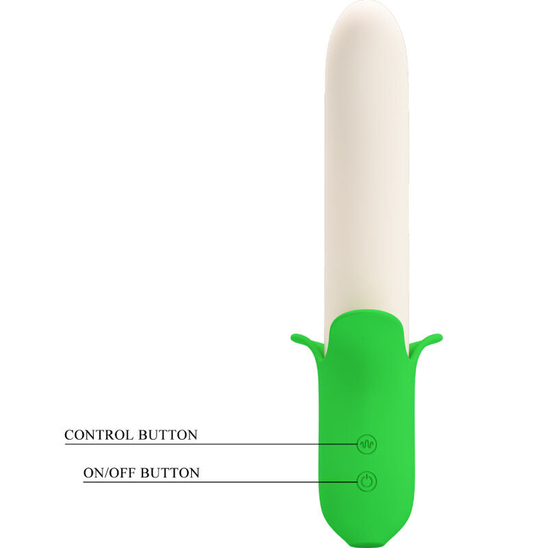 Vibratore in silicone PRETTY LOVE Banana Knight Super Power con 7 modalità di vibrazione, design ergonomico e superficie liscia.