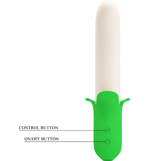 Vibratore in silicone PRETTY LOVE Banana Knight Super Power con 7 modalità di vibrazione, design ergonomico e superficie liscia.