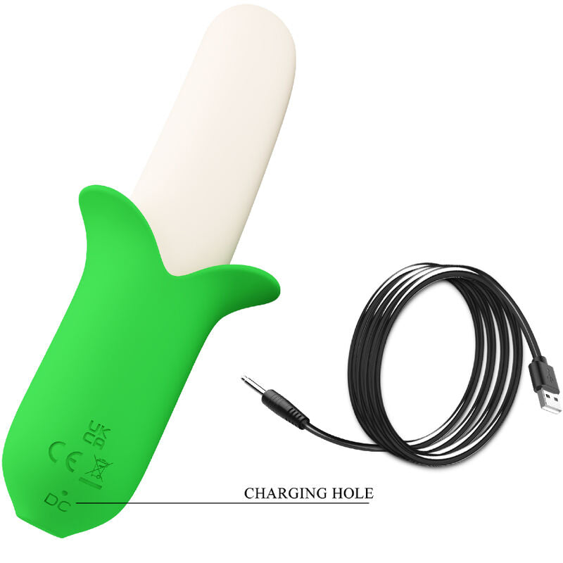 Stimolatore in silicone PRETTY LOVE Banana Knight con 7 vibrazioni, elegante design e superfici morbide, vista dall'immagine.
