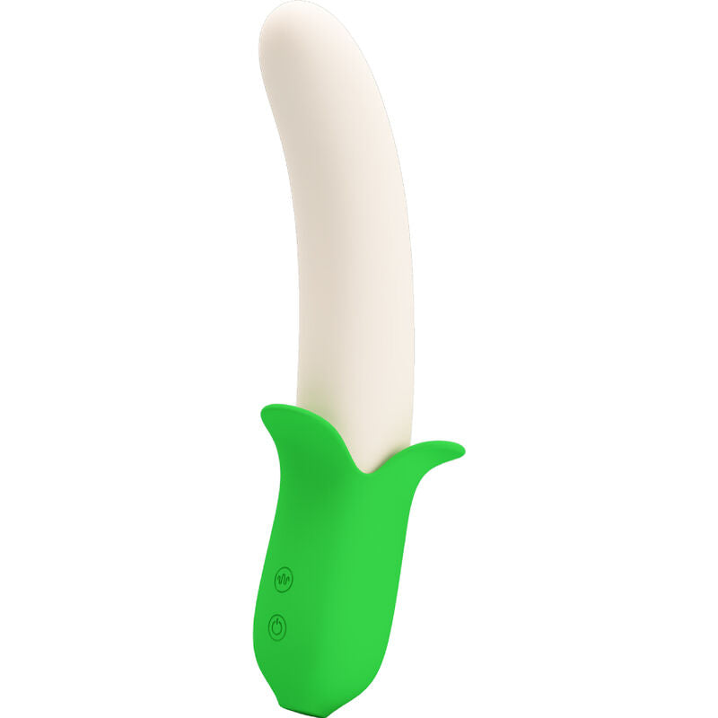 Féminine sexy silicone vibratore a forma di banana con 7 modalità di vibrazione, marca Pretty Love, superficie liscia e dettagli realistici