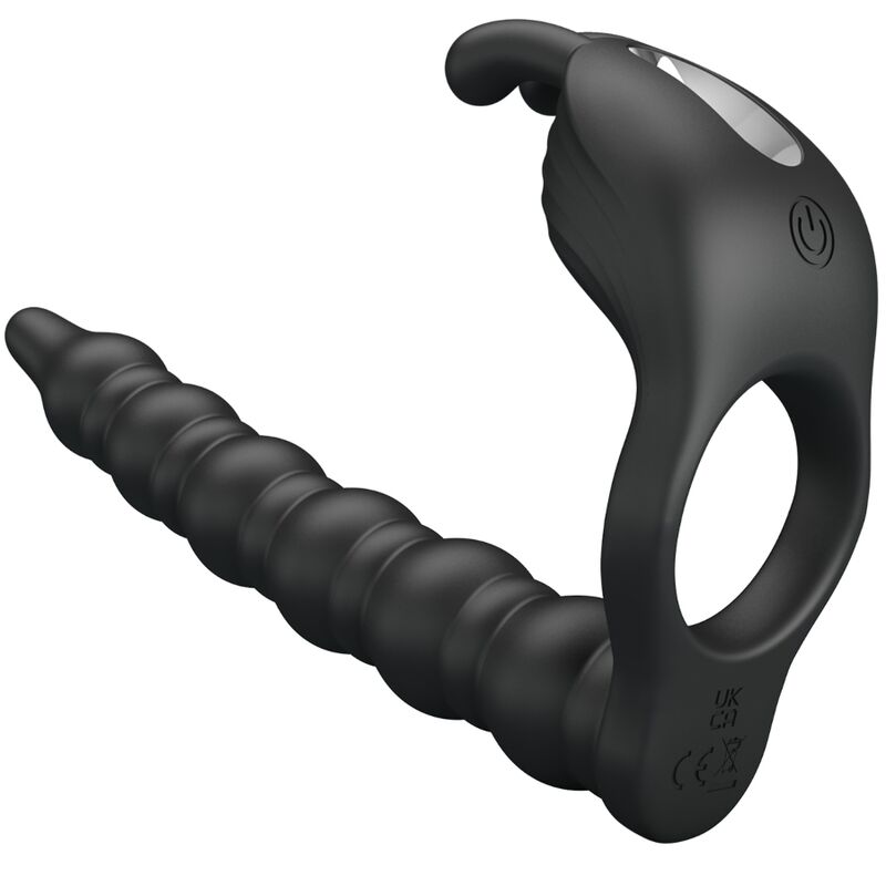 Anello per pene PRETTY LOVE Blackney con spina vibrante, realizzato in silicone nero, visibile dall'immagine.