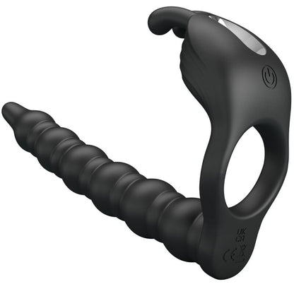 Anello per pene PRETTY LOVE Blackney con spina vibrante, realizzato in silicone nero, visibile dall'immagine.