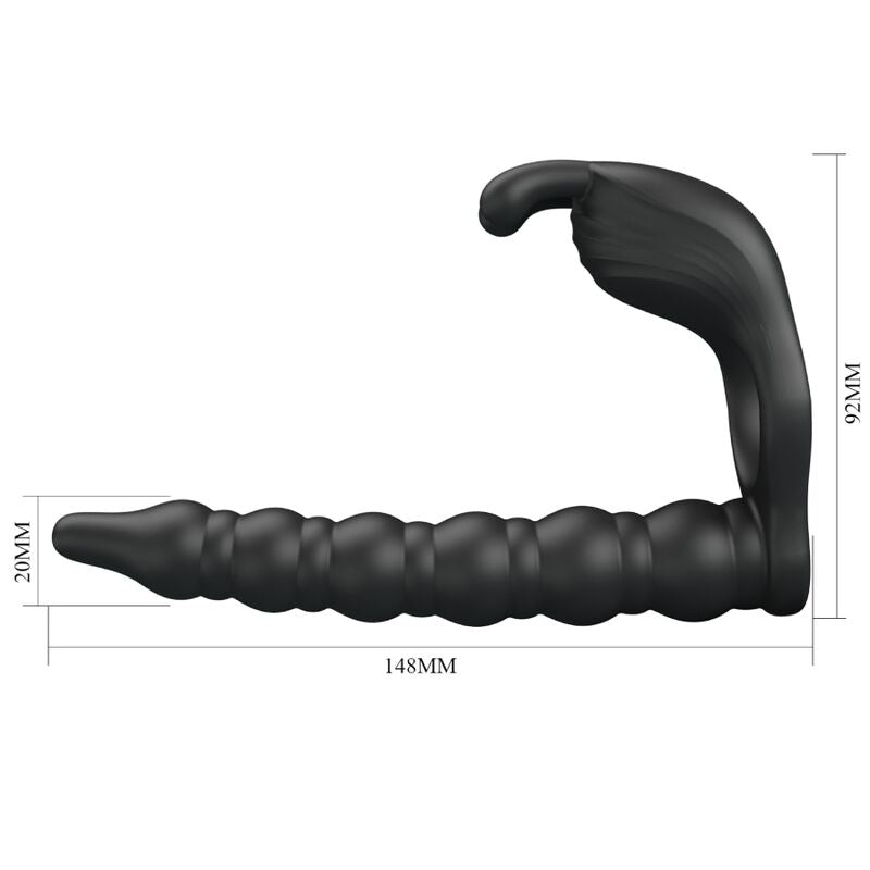 Anello per pene PRETTY LOVE BLACKNEY con spina vibrante, in silicone nero, progettato per stimolazione e piacere.