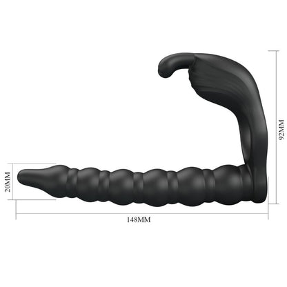 Anello per pene PRETTY LOVE BLACKNEY con spina vibrante, in silicone nero, progettato per stimolazione e piacere.