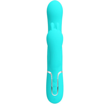 Vibratore multifunzione PRETTY LOVE Cammy 4 in 1 con triple rabbit blu, design ergonomico e dettagli realistici.