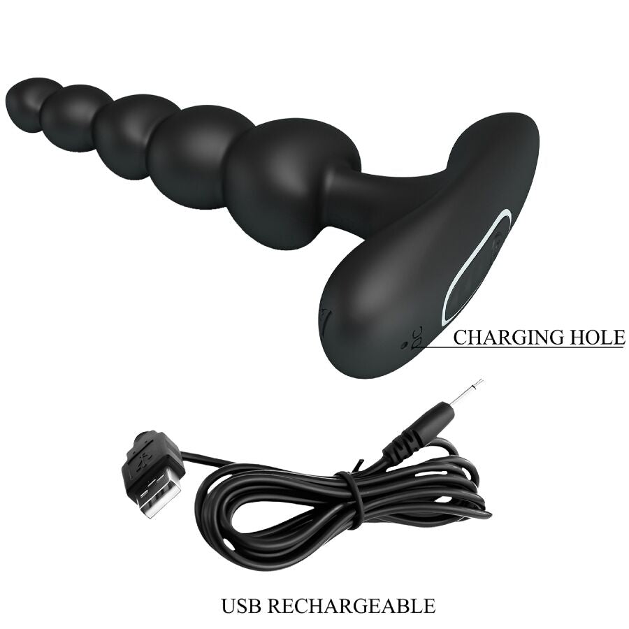 Vibratore anale PRETTY LOVE Corban nero con 10 modalità di vibrazione, design ergonomico e superficie liscia.