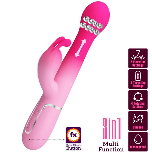 Vibratore coniglio rosa PRETTY LOVE Dejon 3 in 1, dispositivo multifunzione per piacere e stimolazione.