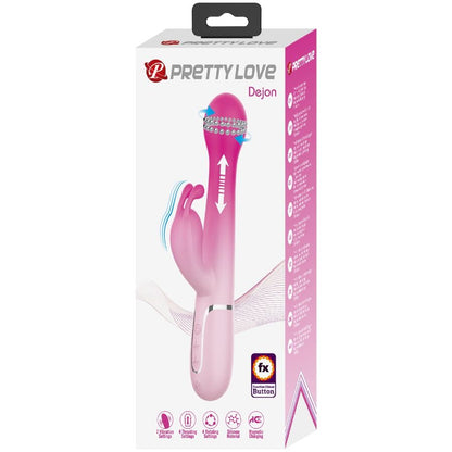Vibratore coniglio rosa PRETTY LOVE Dejon 3 in 1 con funzioni multifunzione, design elegante e compatto.