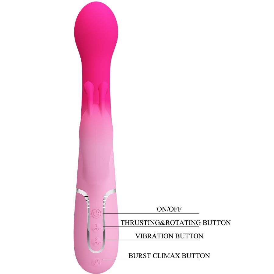 Vibratore coniglio rosa PRETTY LOVE Dejon 3 in 1, dispositivo multifunzione per piacere e stimolazione.