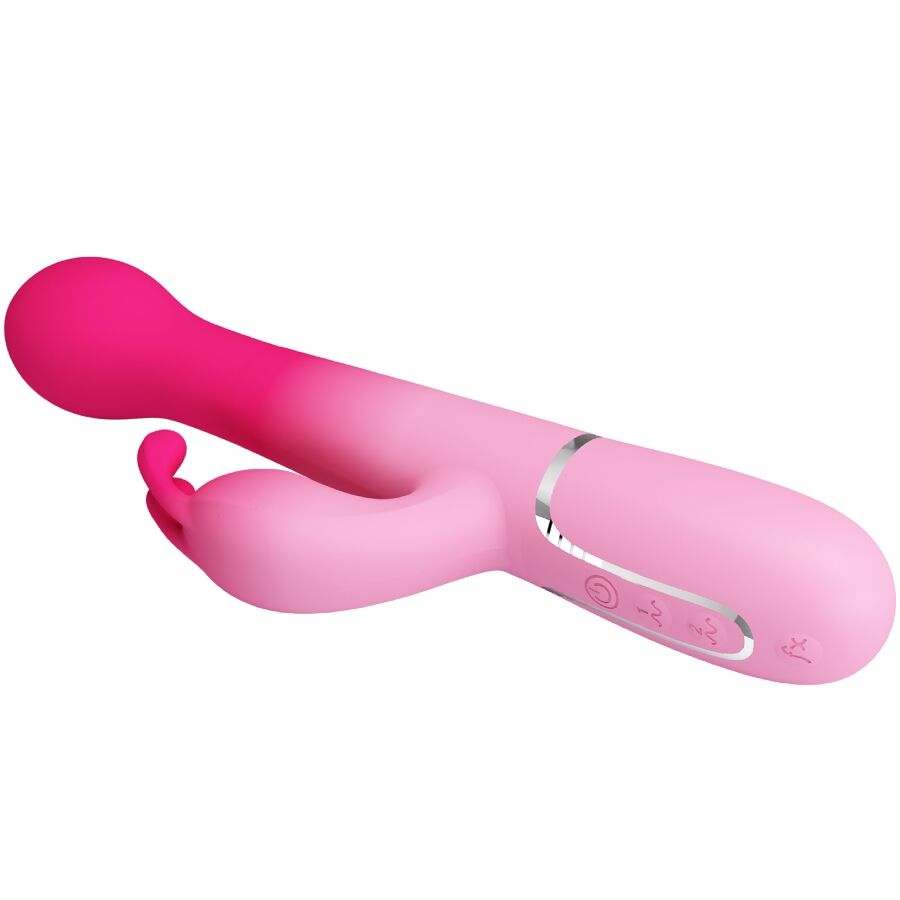 Vibratore coniglio rosa PRETTY LOVE Dejon 3 in 1, multifunzione e stimolazione, visibile in primo piano.