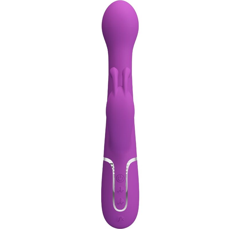 Vibratore coniglio viola PRETTY LOVE DEJON 3 in 1, multifunzione, design ergonomico e dettagli colorati, visibile in immagine.