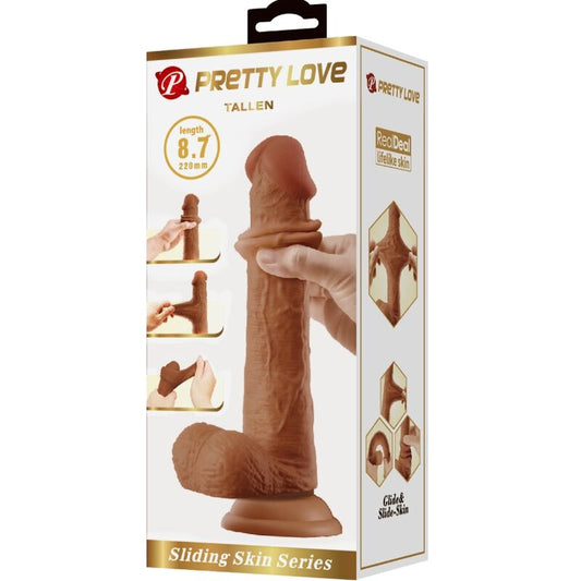 Dildo realistico alto 22 cm color marrone di PRETTY LOVE, dettagli realistici e forma naturale.