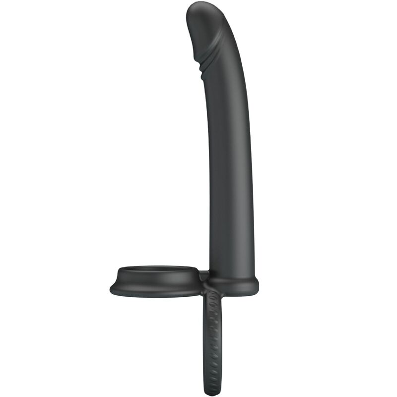 Anello penetrazione doppio di colore nero di PRETTY LOVE, progettato per stimolazione e piacere con doppia penetrazione.