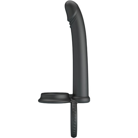 Anello penetrazione doppio di colore nero di PRETTY LOVE, progettato per stimolazione e piacere con doppia penetrazione.