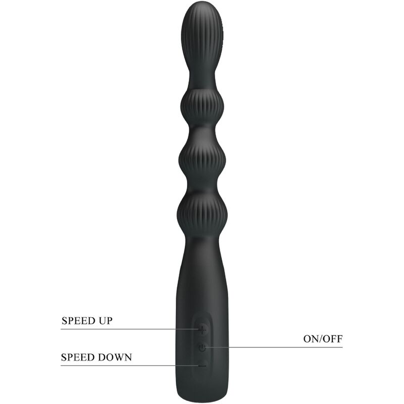 Vibratore anale nero Pretty Love Federer con 12 modalità di vibrazione, design elegante e dettagli curati.
