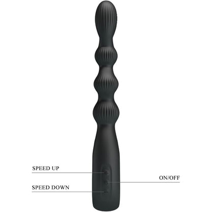 Vibratore anale nero Pretty Love Federer con 12 modalità di vibrazione, design elegante e dettagli curati.