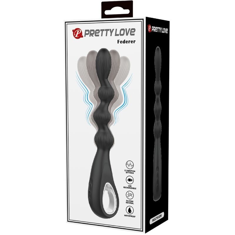 Vibratore anale nero Pretty Love Federer con 12 vibrazioni, design elegante e dettagli realistici per il piacere personale.