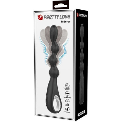 Vibratore anale nero Pretty Love Federer con 12 vibrazioni, design elegante e dettagli realistici per il piacere personale.