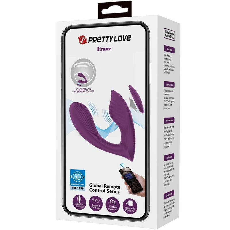 Massaggiatore e vibratore Pretty Love Franz di colore viola con controller e applicazione gratuita, elegante design.