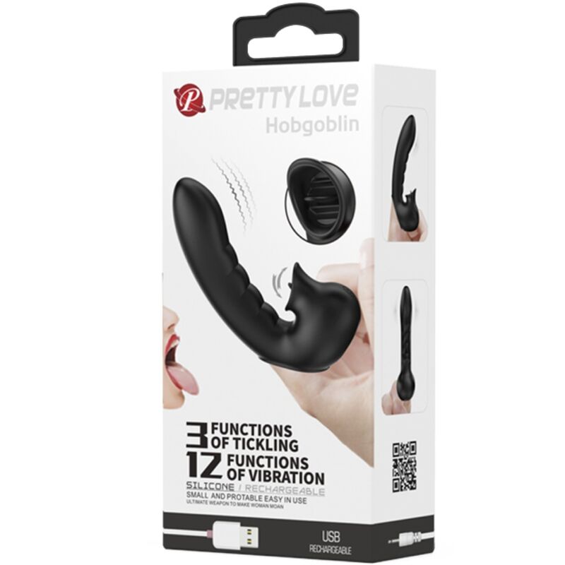 Custodia per dita vibrante PRETTY LOVE Hobgoblin con 12 vibrazioni e stimolatore clitoride nero, design compatto e stimolante.