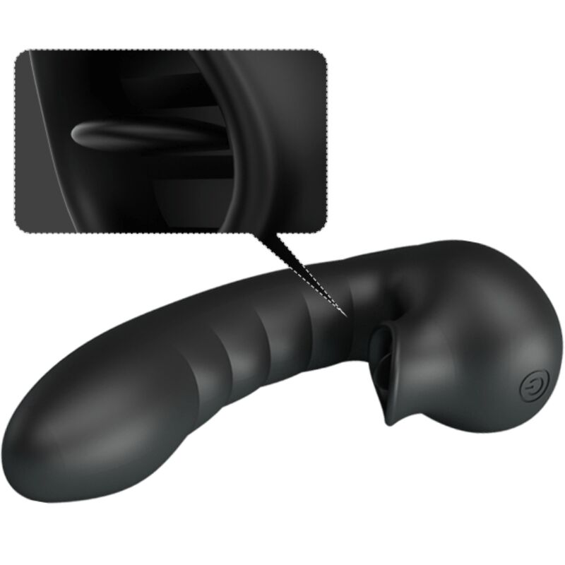 Custodia per dita vibrante Pretty Love Hobgoblin con 12 vibrazioni e stimolatore clitoride nero, design compatto e stimolante.