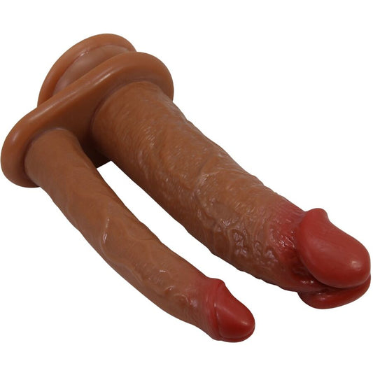 Dildo doppio realistico con vibrazione della linea PRETTY LOVE, colore mulato, design dettagliato e funzionale.