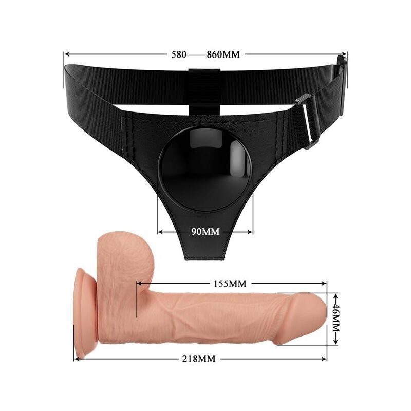 Imbragatura slip universale PRETTY LOVE con dildo naturale da 21,8 cm, dettagli realistici e design confortevole.