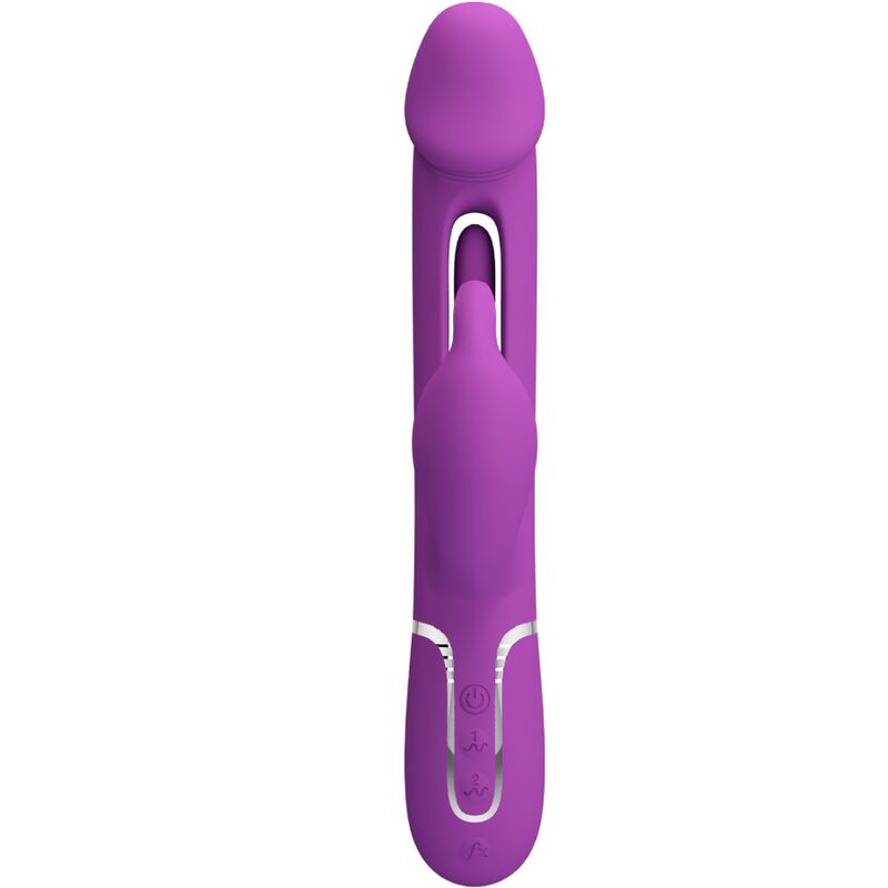 Vibratore coniglio viola PRETTY LOVE KAMPAS 3 in 1, multifunzione e stimolazione, in dettaglio su sfondo neutro.