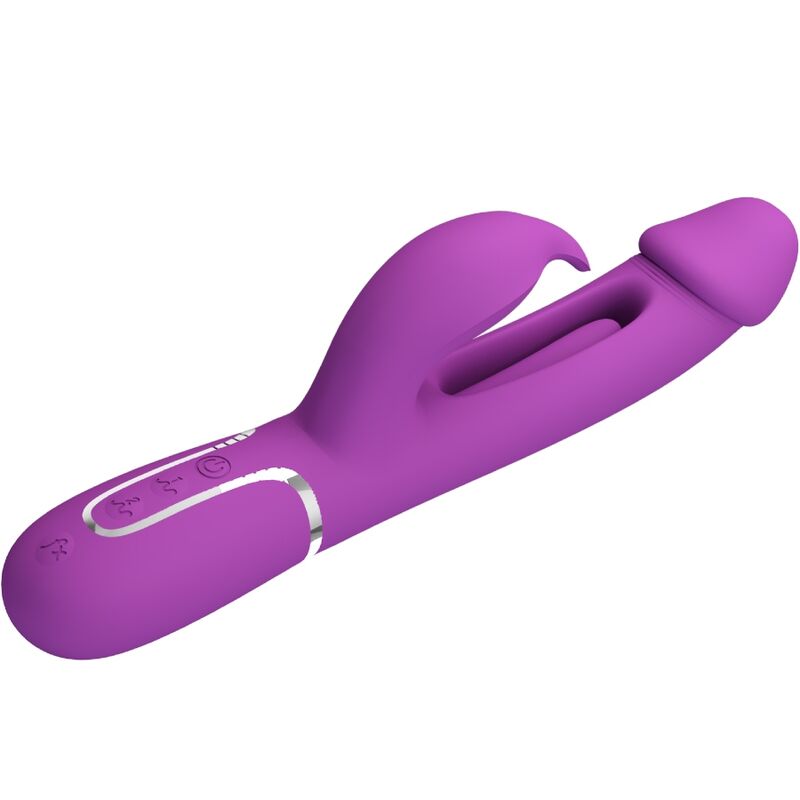 Vibratore coniglio viola PRETTY LOVE KAMPAS 3 in 1, multifunzione, con design elegante e dettagli realistici.