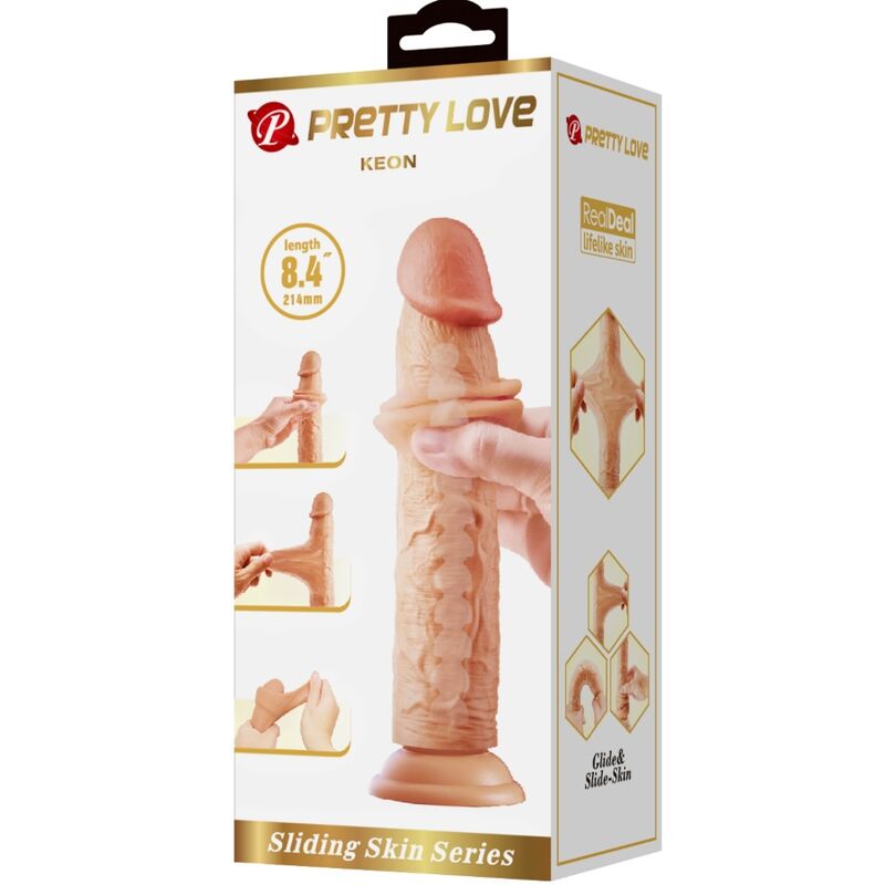 Dildo realistico PRETTY LOVE Keon di 21 cm colore carne, dettagli realistici e morbidi, ideale per uso personale.