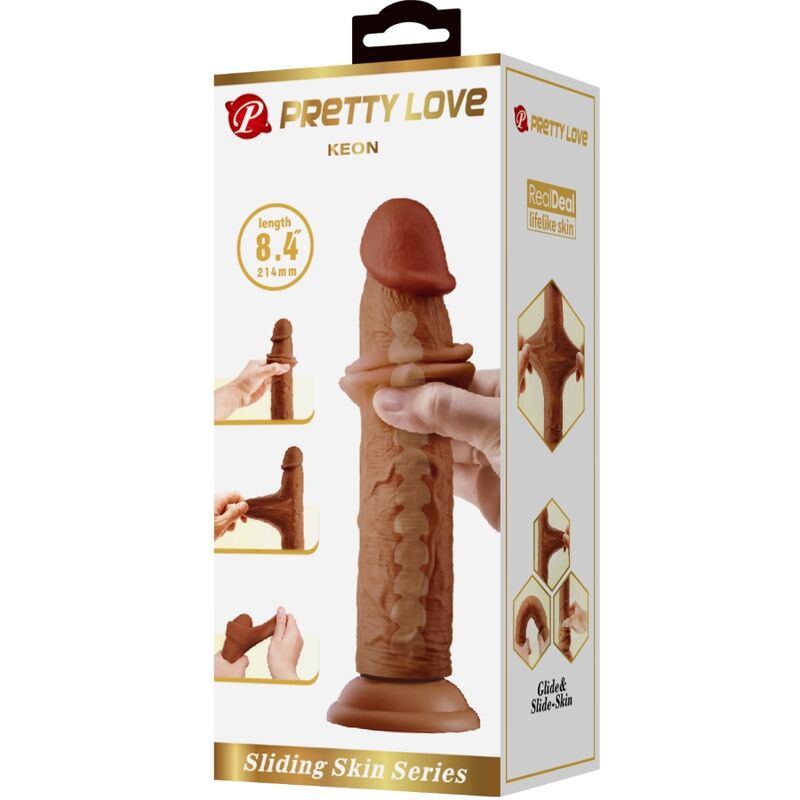 Dildo realistico PRETTY LOVE KEON, lungo 21 cm, colore marrone, con dettagli realistici, ideale per piacere personale.